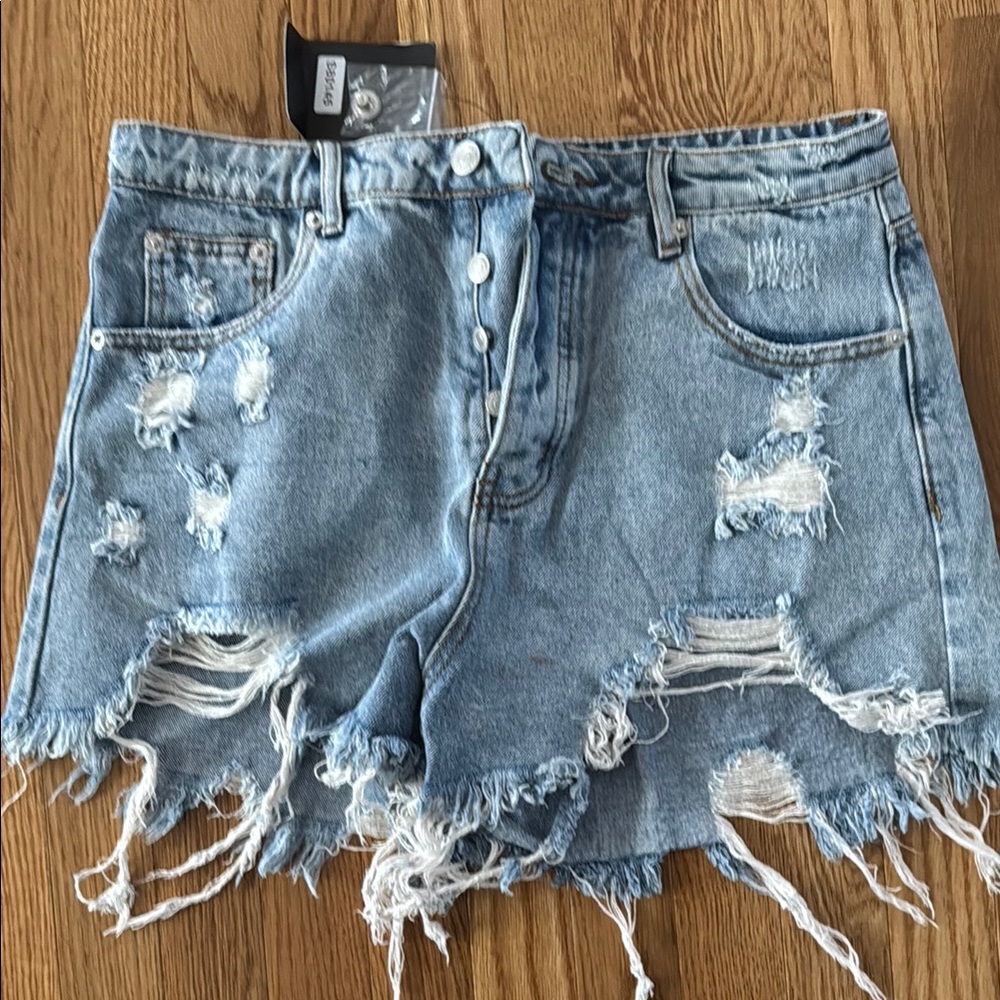 Signature8 Blue Distressed Jean Shorts High-Waisted
